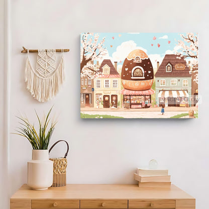 Easter Chocolate Village with Spring Flowers Print
