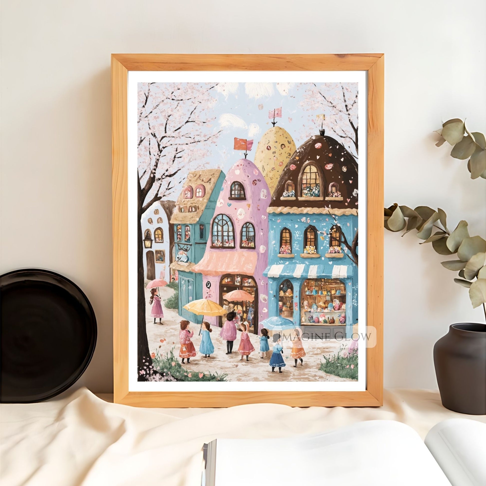 Fairytale-inspired Easter town filled with warm, bright colors
