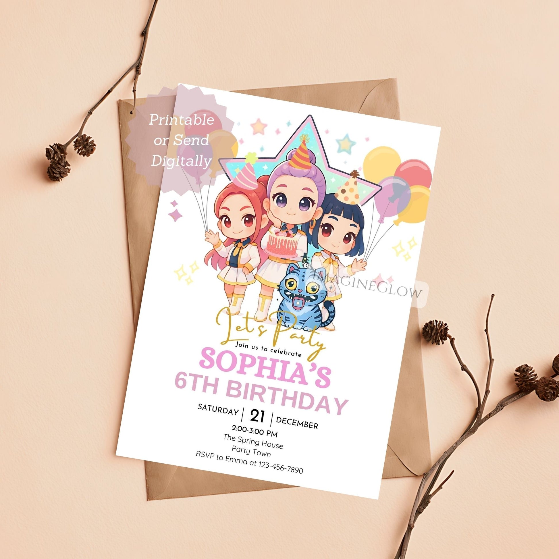 huntrix character birthday invite
