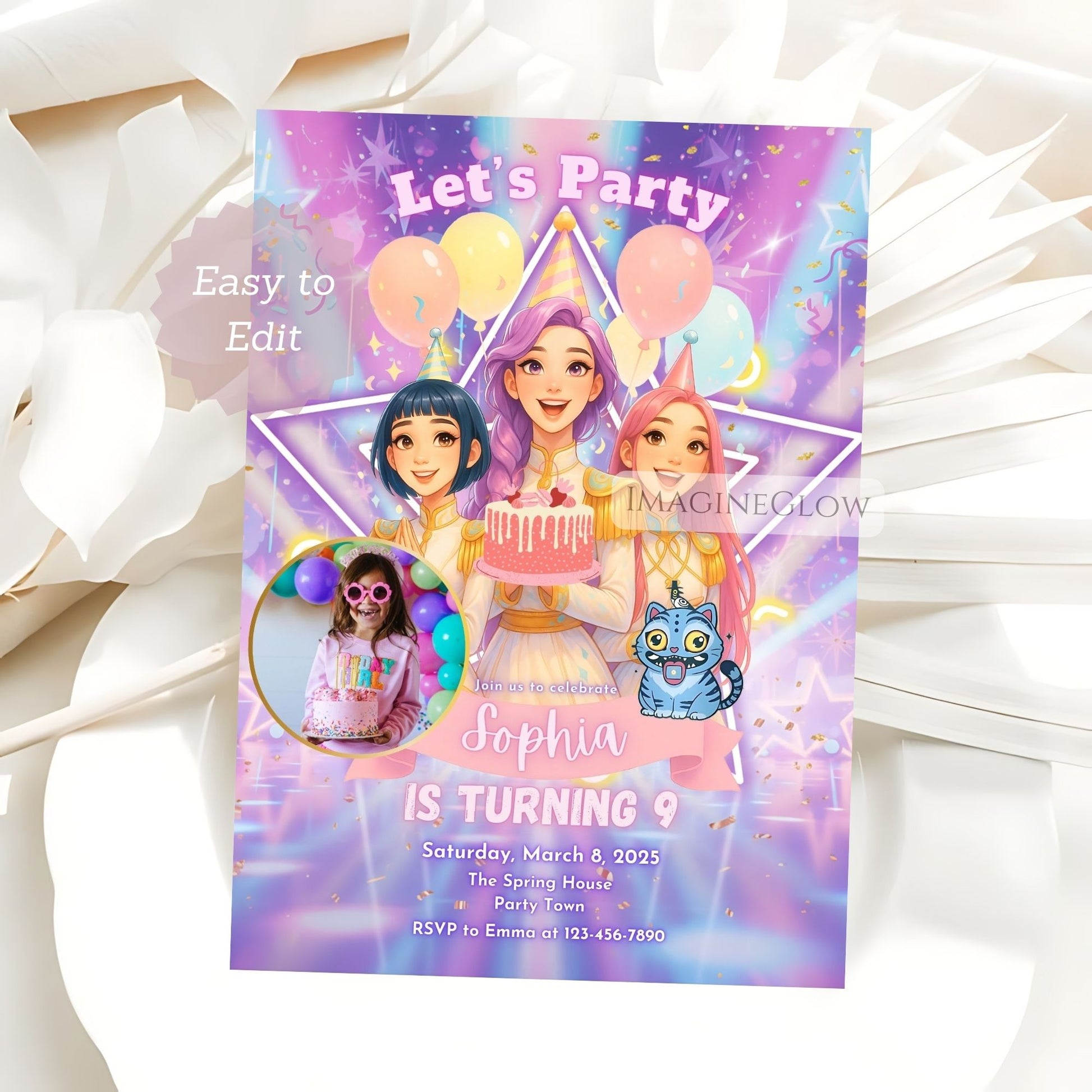 kpop birthday party invite editable

