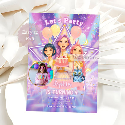 kpop birthday party invite editable
