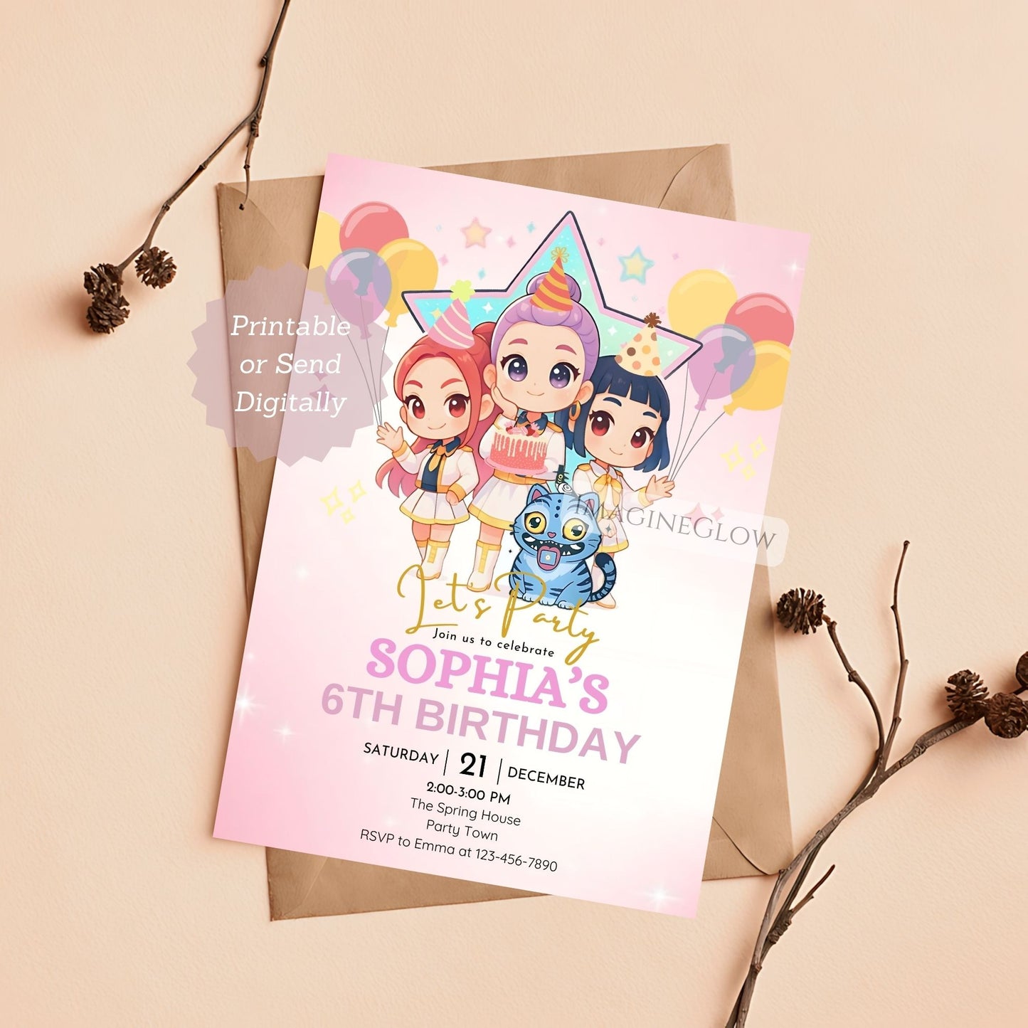 kpop anime birthday invite
demon hunters party invitation
