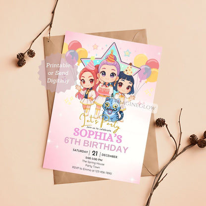 kpop anime birthday invite
demon hunters party invitation
