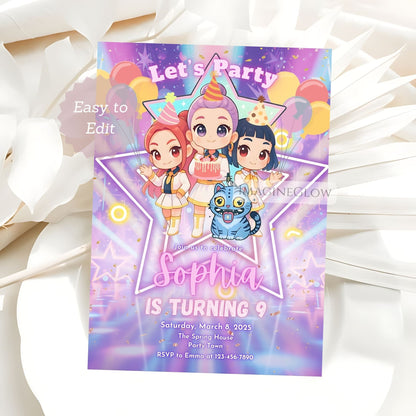 kpop anime girl birthday invite
