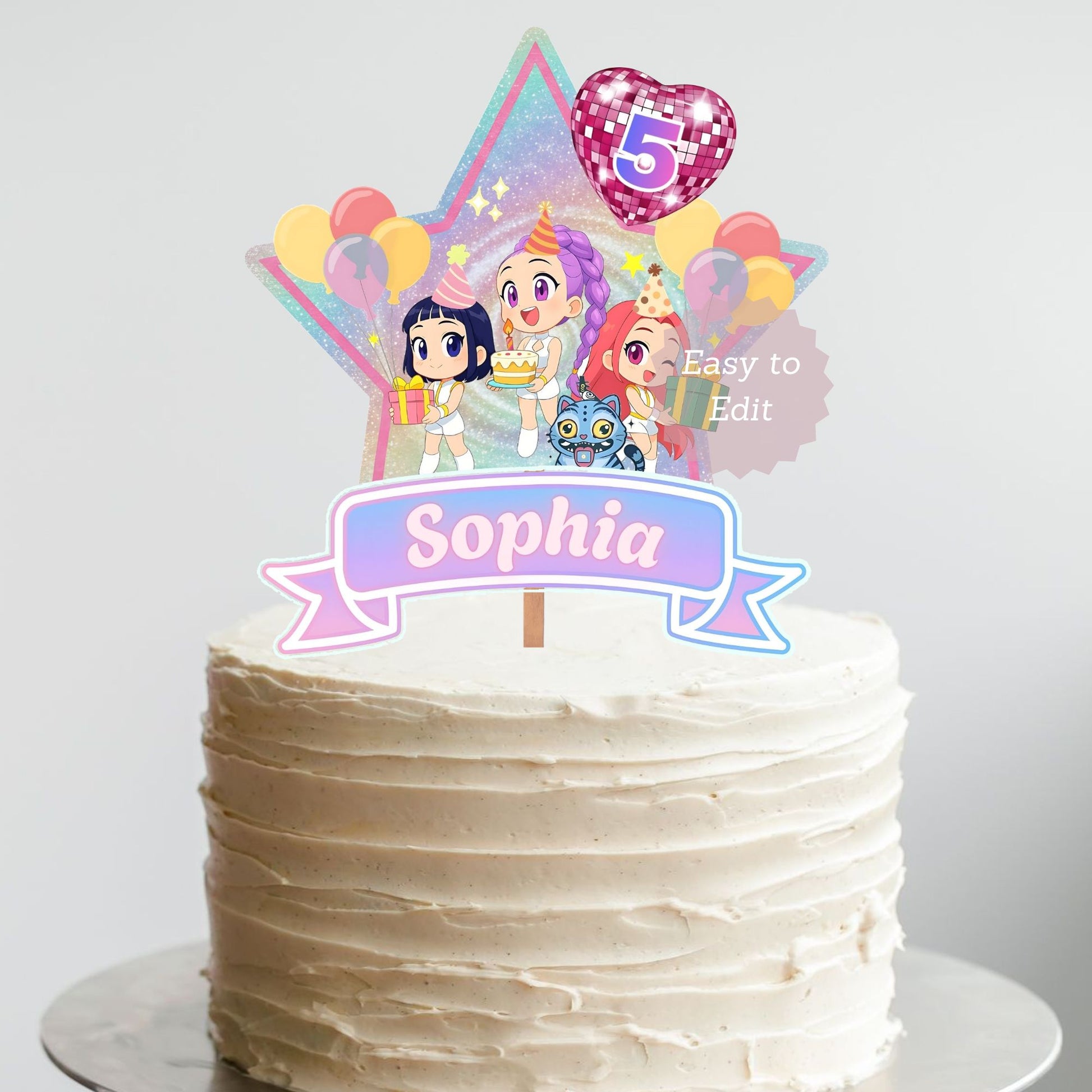 kpop demon hunters dessert decor
anime themed birthday cake topper
editable huntrix cake topper