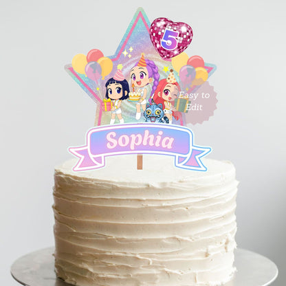 kpop demon hunters dessert decor
anime themed birthday cake topper
editable huntrix cake topper