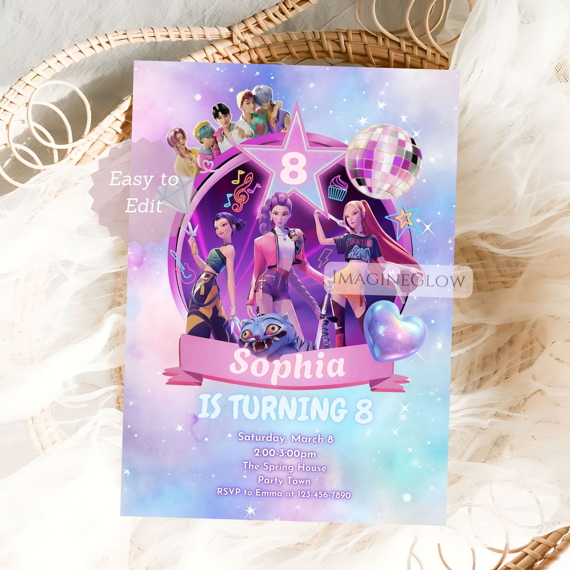 editable kpop birthday invitation
huntrix anime birthday party invite
