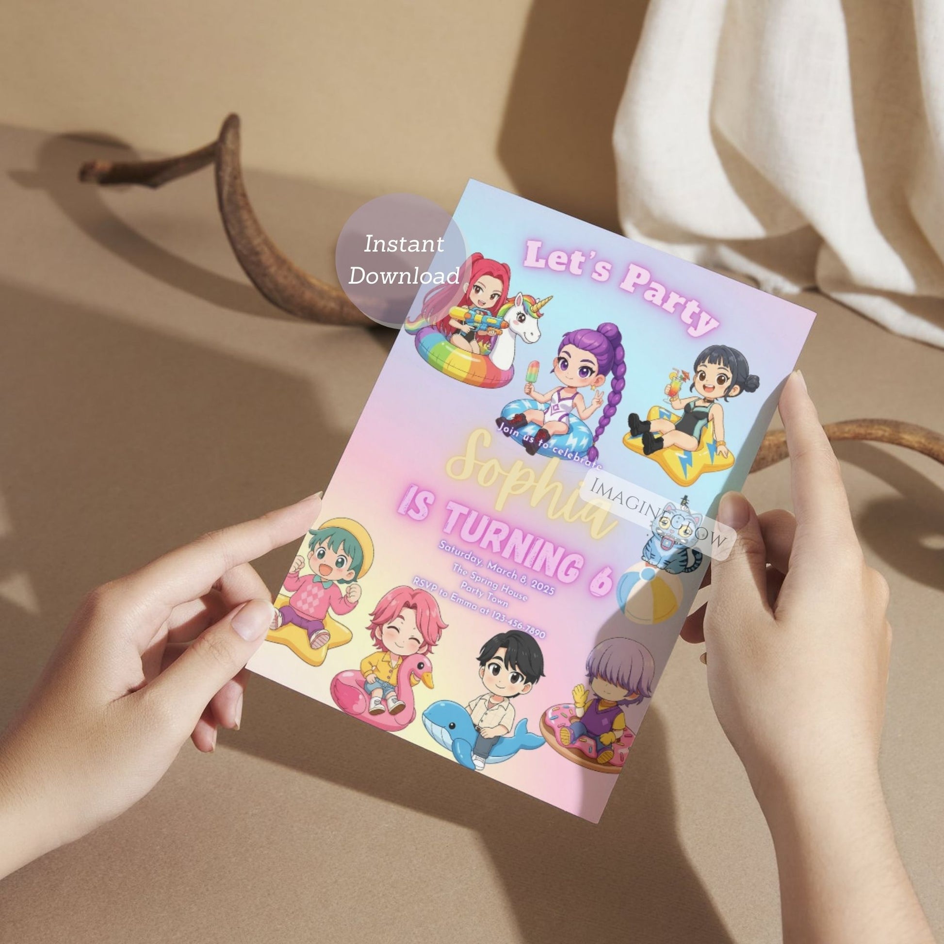 summer anime birthday invite
