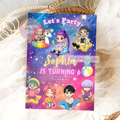 kpop anime swim party invite
