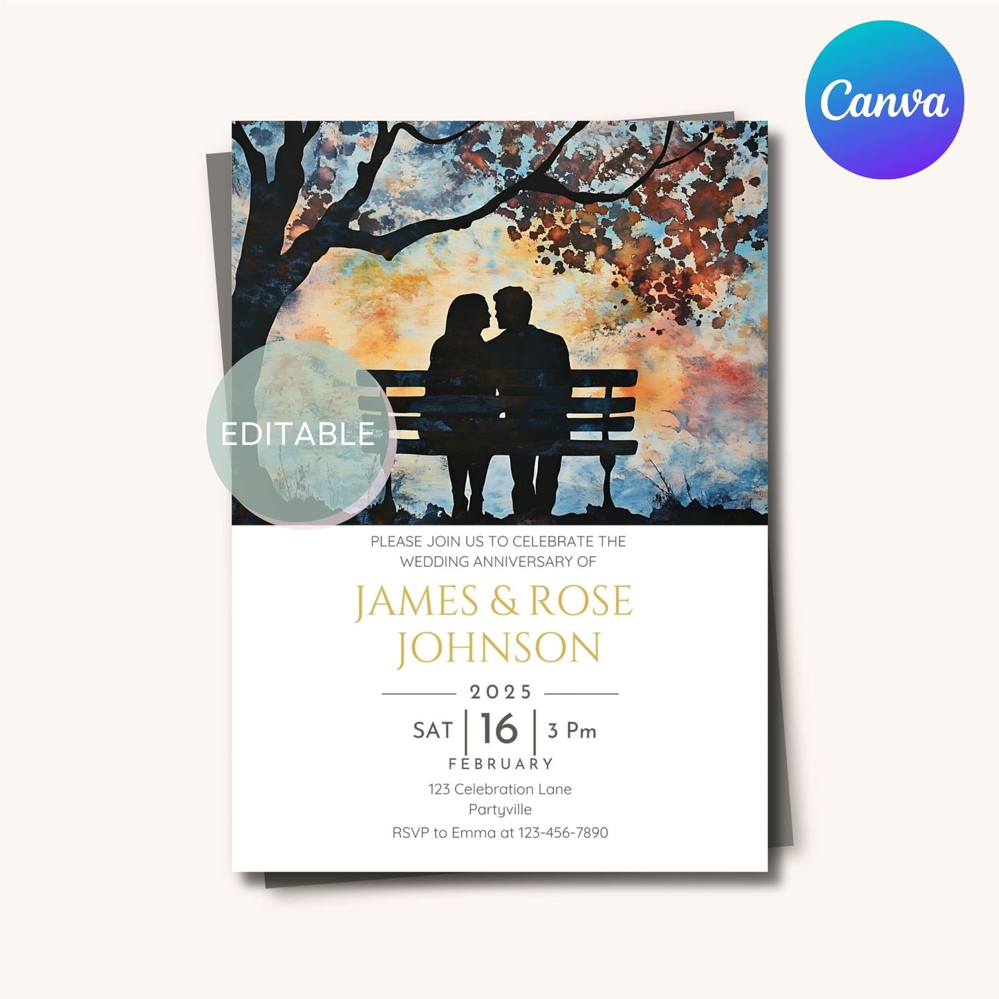 Printable anniversary invitation template with Canva editing option