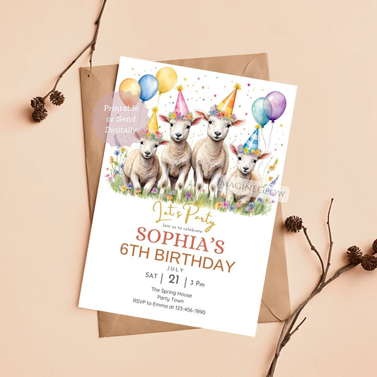 lambs birthday invitation
farm theme birthday invite


