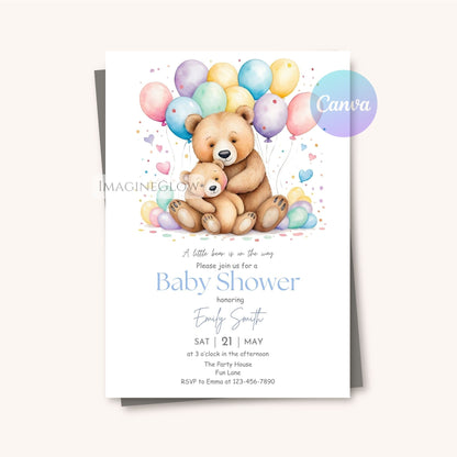 cute bear baby shower card
