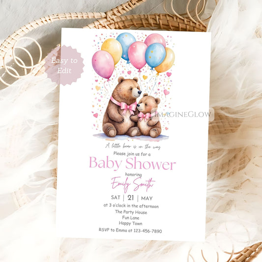 bear baby shower invitation
mom and baby bear baby shower girl
