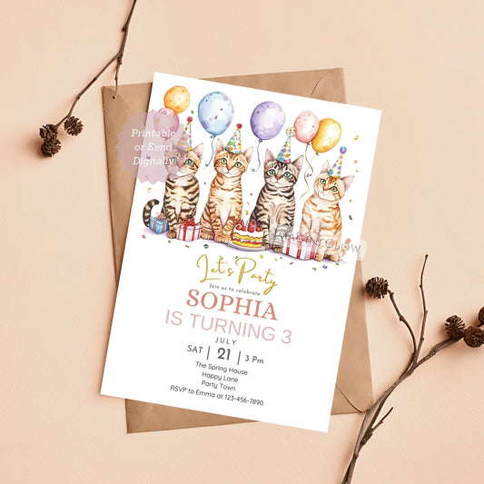 Bengal cat birthday invitation printable jungle theme
