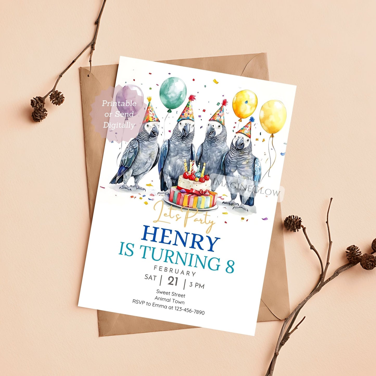 Exotic bird birthday invitation for parrot lovers
