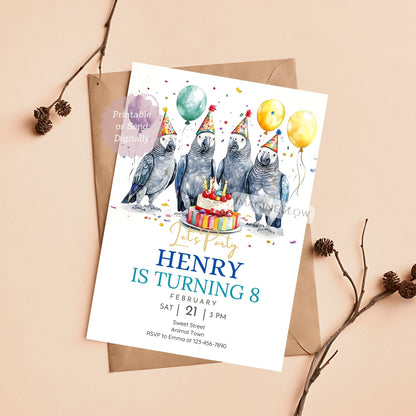 Exotic bird birthday invitation for parrot lovers
