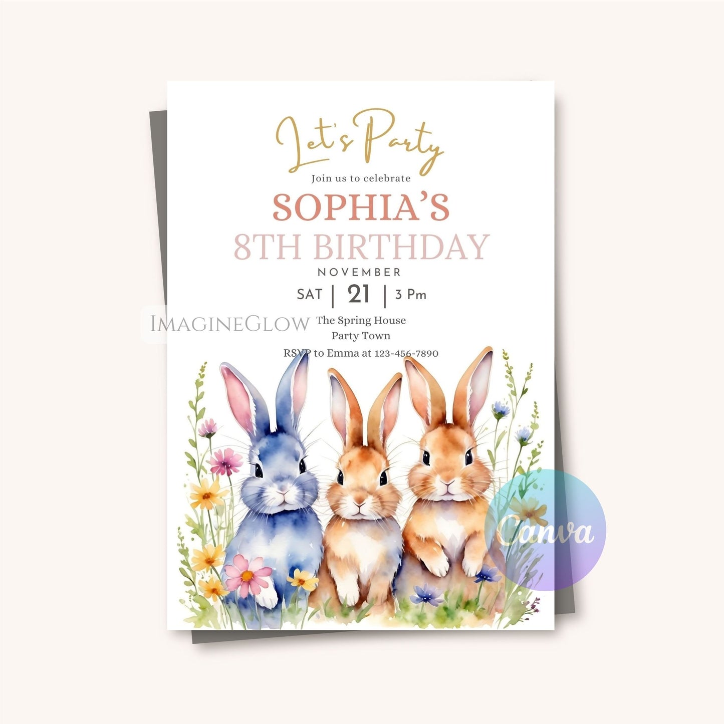 editable bunny birthday invitation
kids animal party invite
