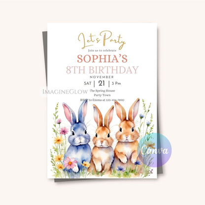 editable bunny birthday invitation
kids animal party invite
