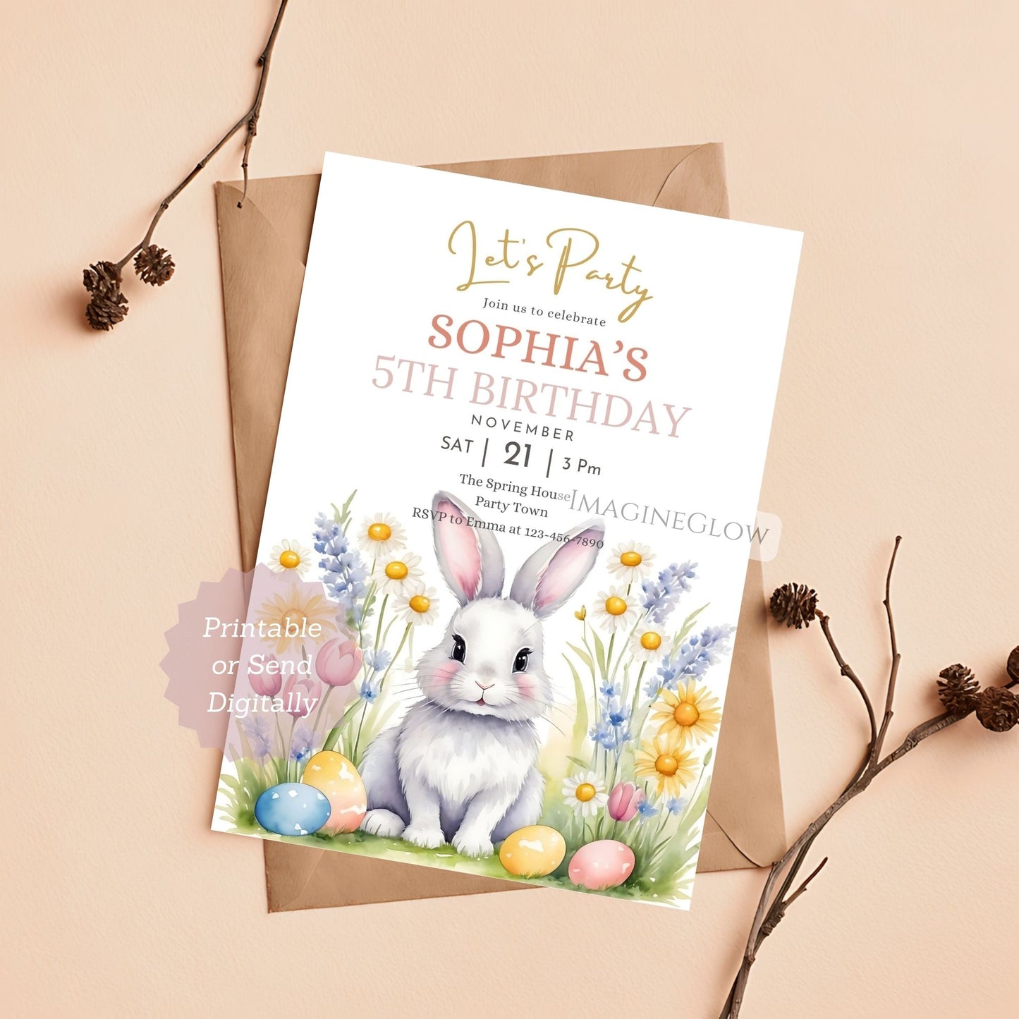 spring bunny birthday party invite

