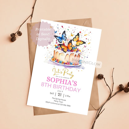 pastel butterfly birthday invitation digital download
