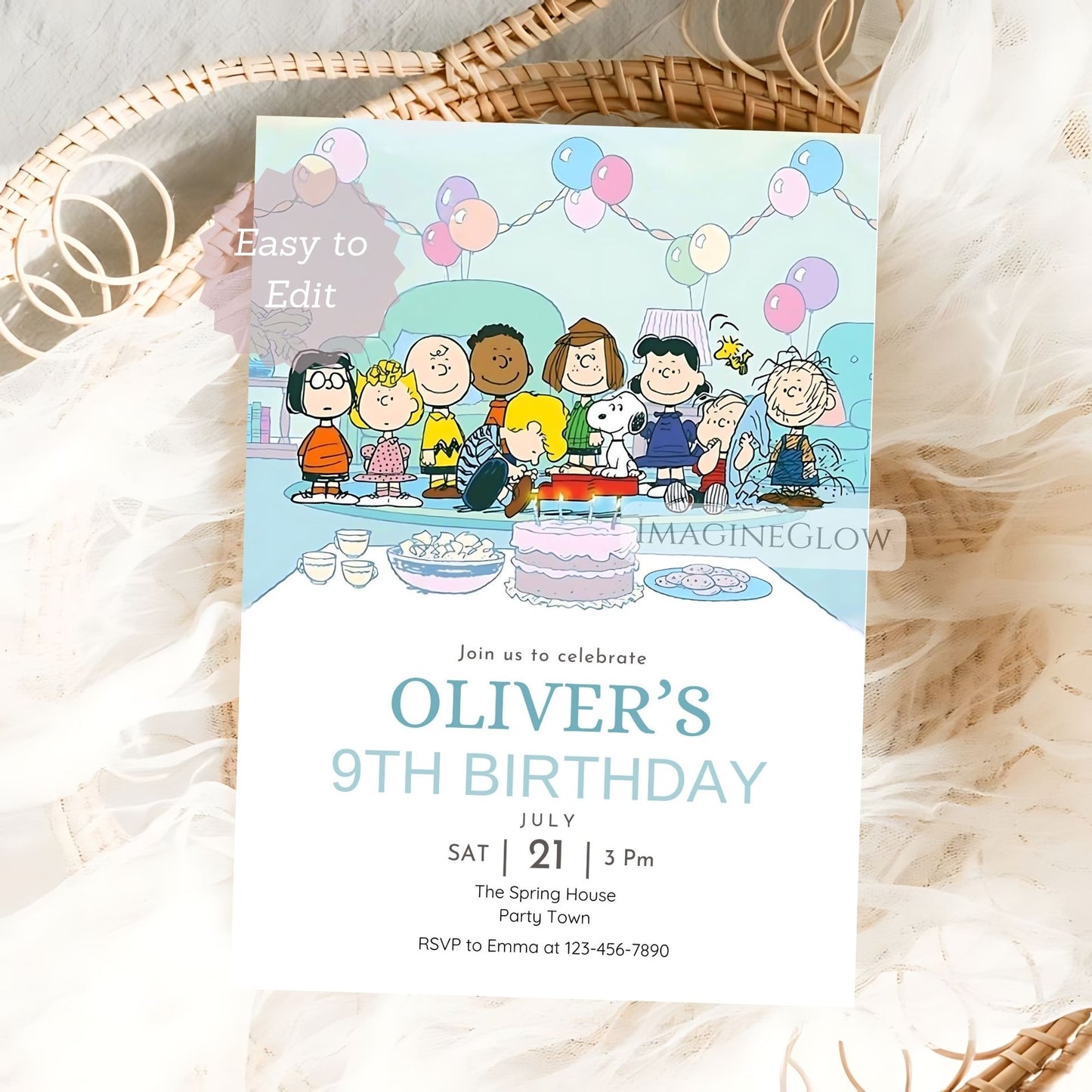 Snoopy & Woodstock Birthday Invitation - Classic Peanuts Party Invite