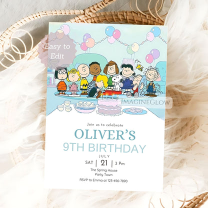Snoopy & Woodstock Birthday Invitation - Classic Peanuts Party Invite