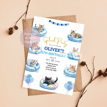 editable cat pool party invite
kitten pool party birthday invitation
