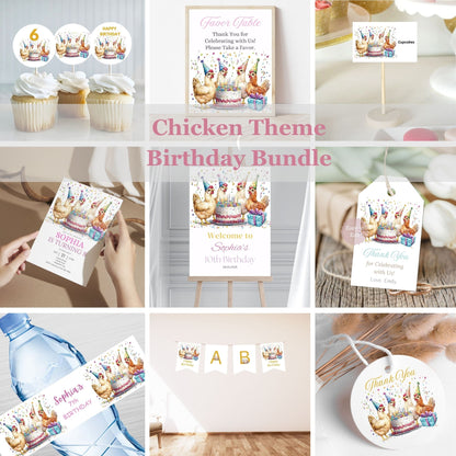 Chicken birthday party invitation bundle
