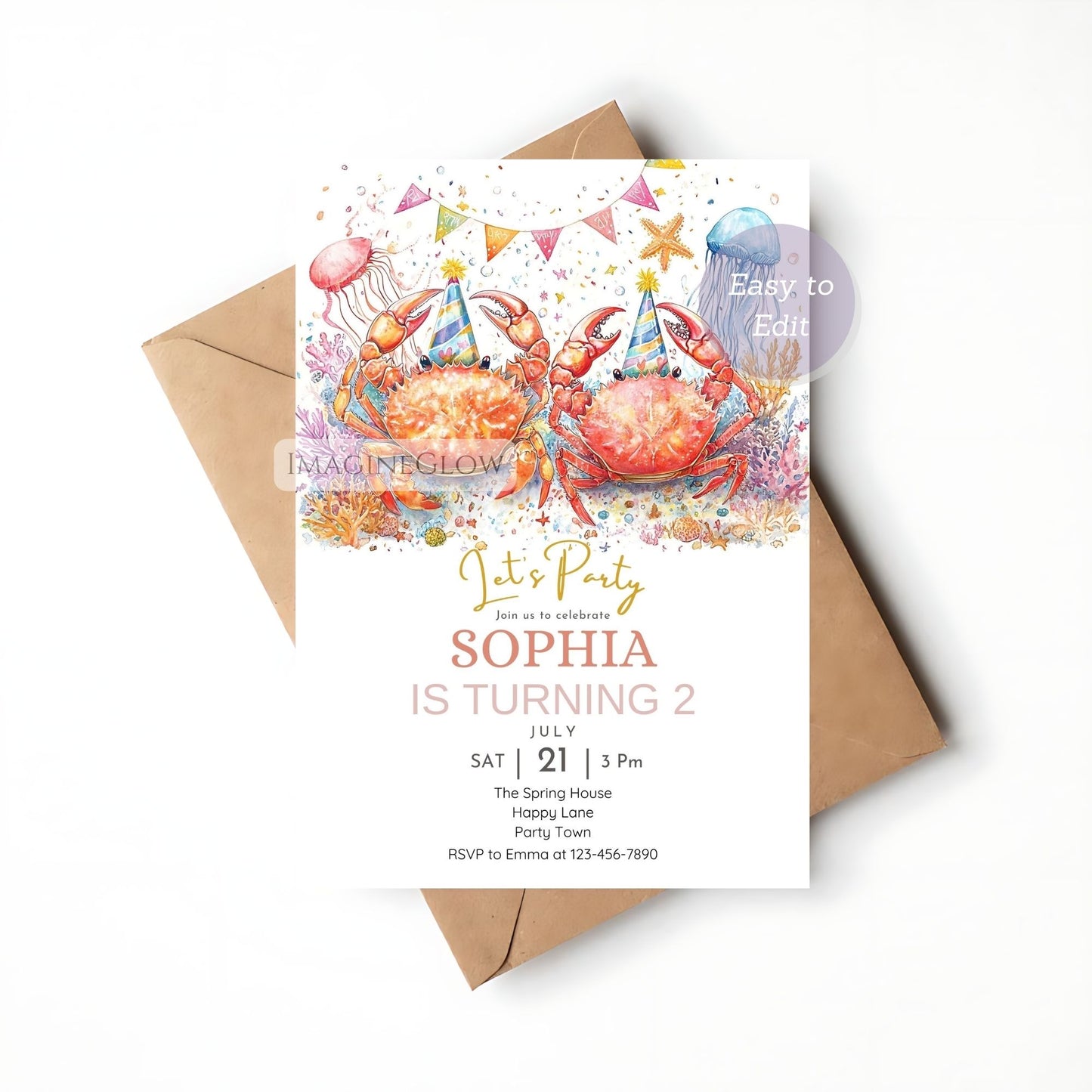 Personalized crab birthday party invitation
