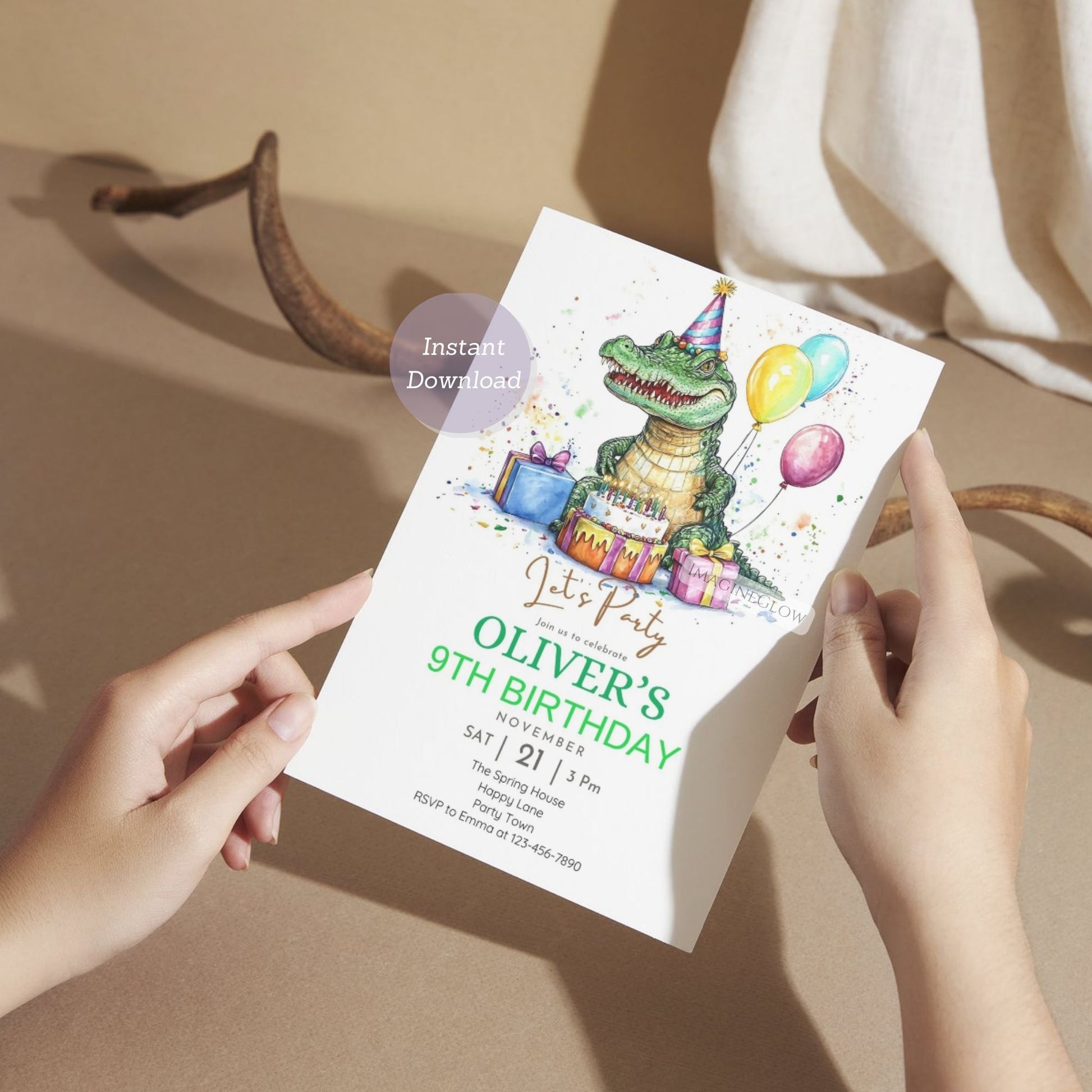 Jungle Animal Crocodile Party Invitation
