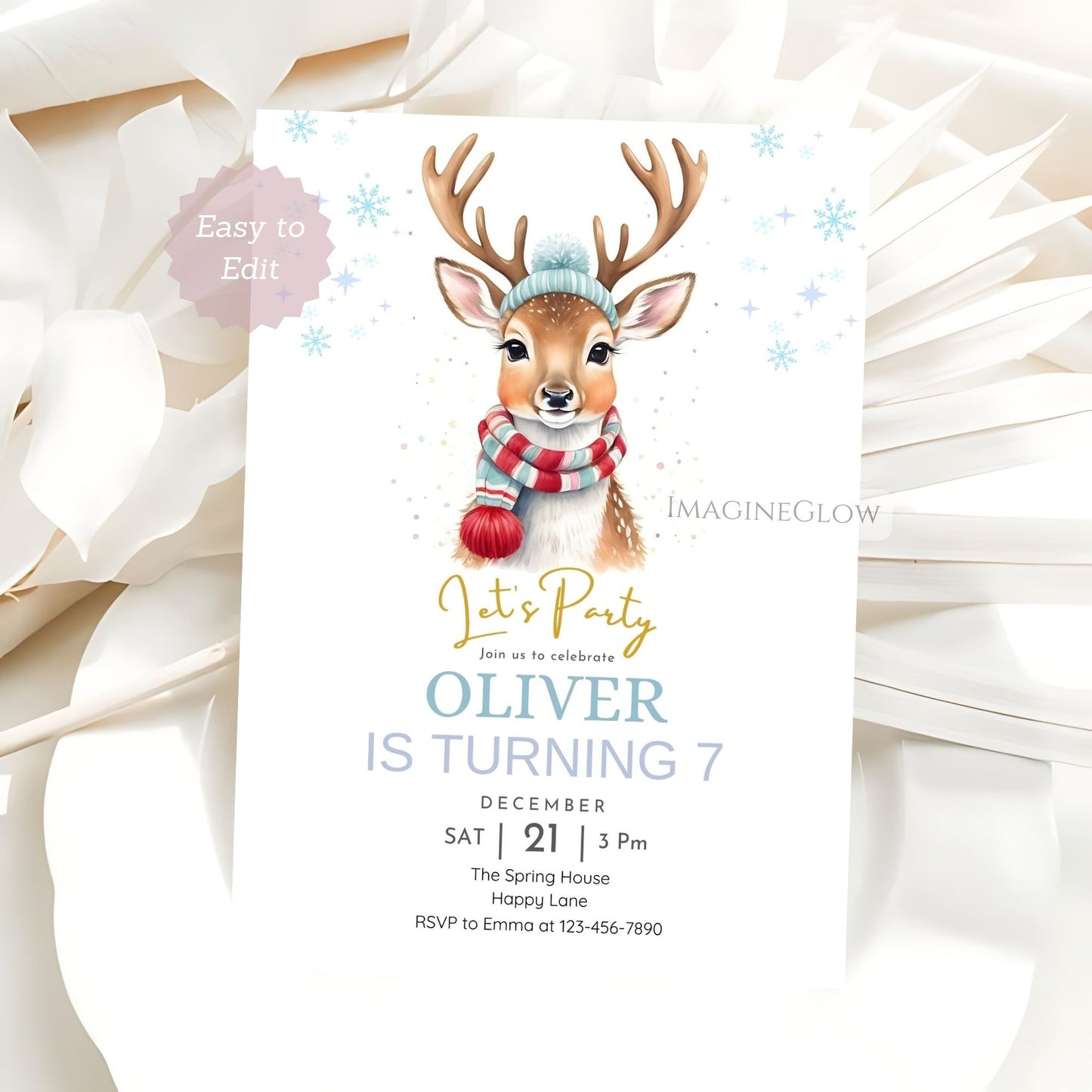 woodland forest deer kids birthday invitation
