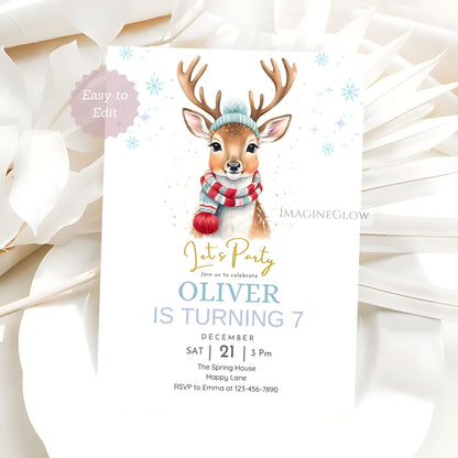 woodland forest deer kids birthday invitation
