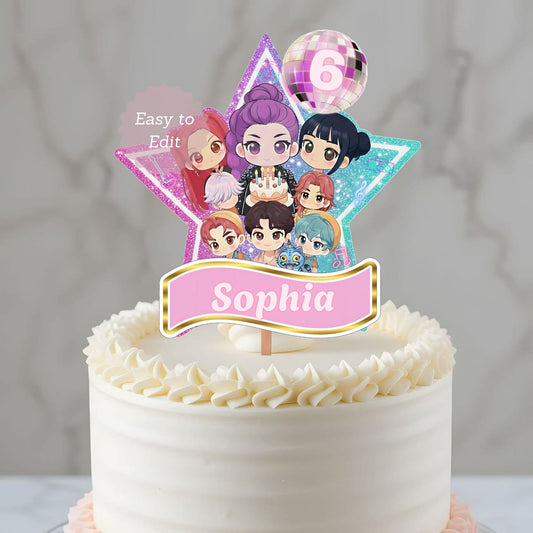 kpop demon hunters cake toppers
huntrix girl anime cake topper
editable anime party cake topper
