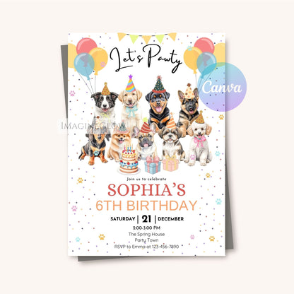 puppy birthday party invitation
dog pawty birthday invite
puppy birthday digital invitation
