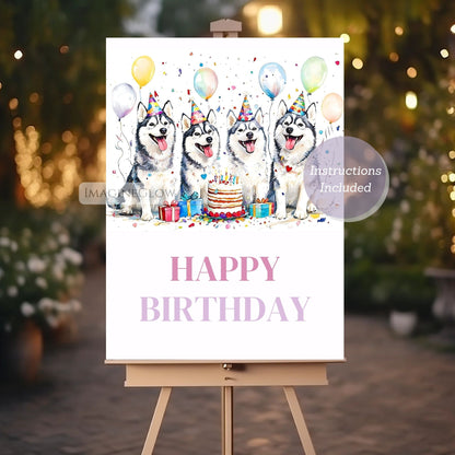 kids dog birthday welcome sign
printable husky birthday poster
puppy theme party sign template
husky dog party welcome poster