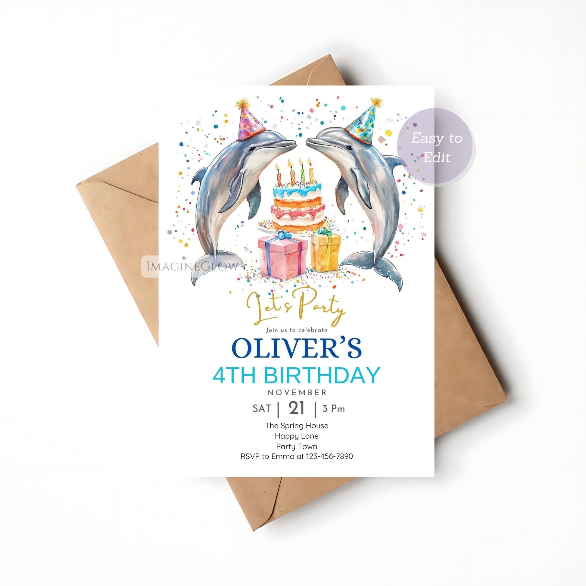 Dolphin Birthday Invitation - Ocean Lover Theme
