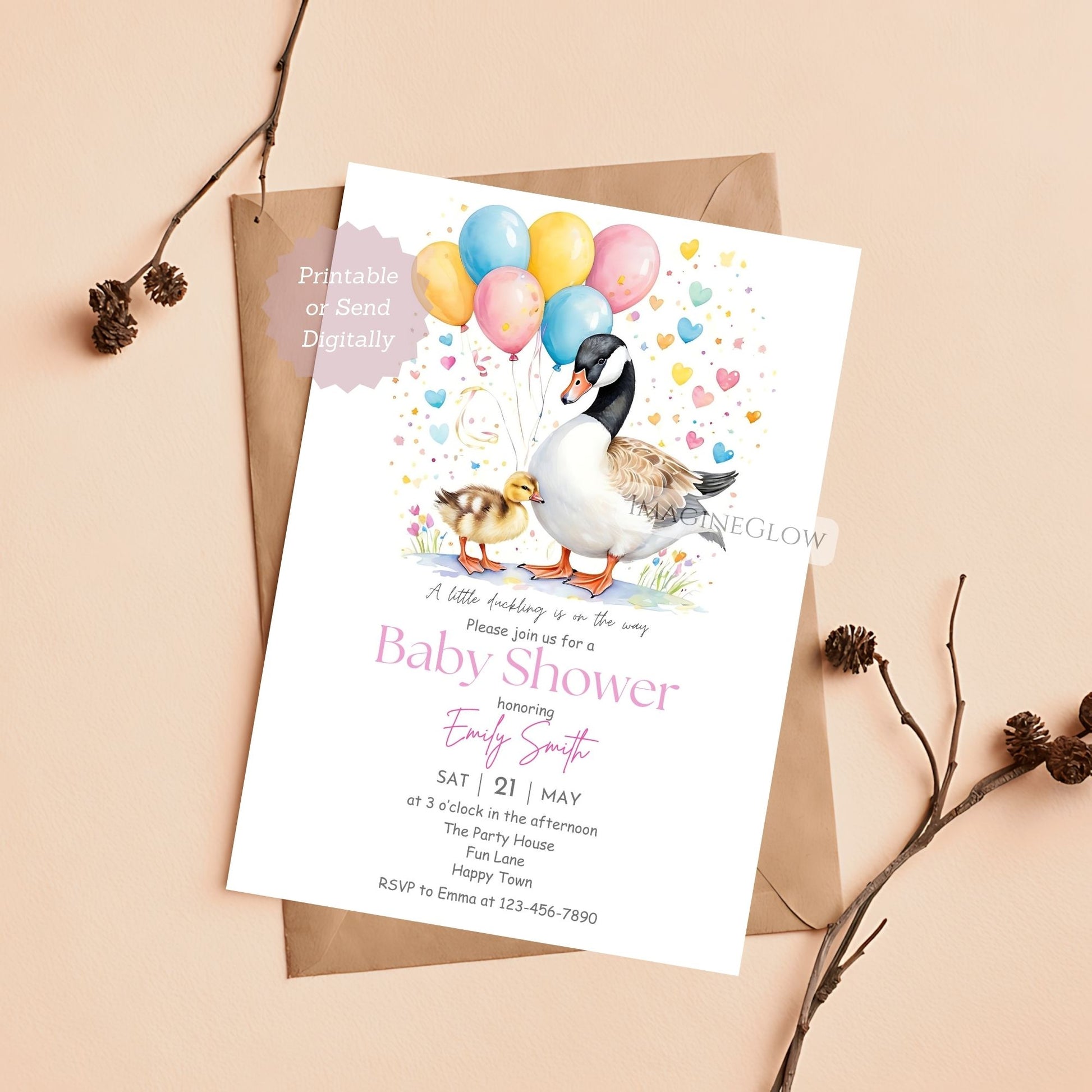 baby duck baby shower invite digital
