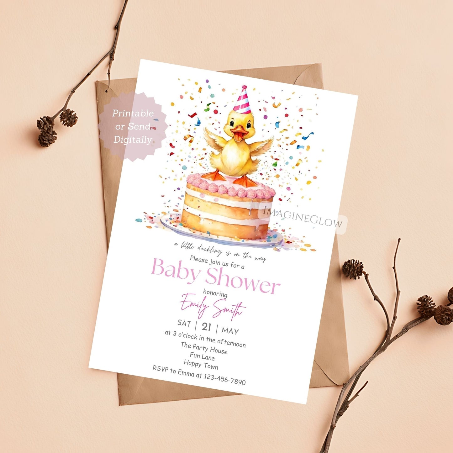 Rubber duck baby shower invite for boys or girls
Adorable bath time baby shower invitation
