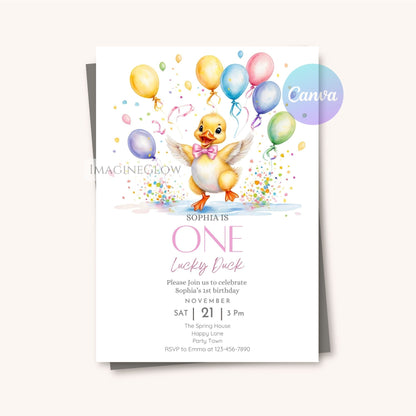baby girl duck birthday party template
