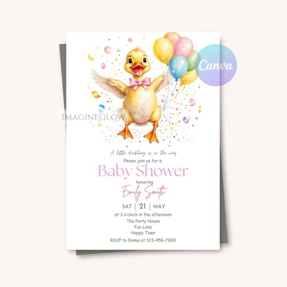 girl baby shower duck theme invitation
spring duckling baby girl invite
