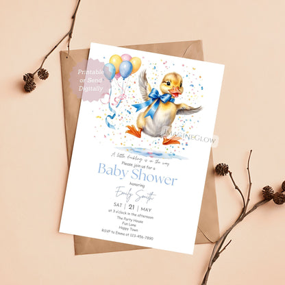 blue and yellow duckling shower invitation
