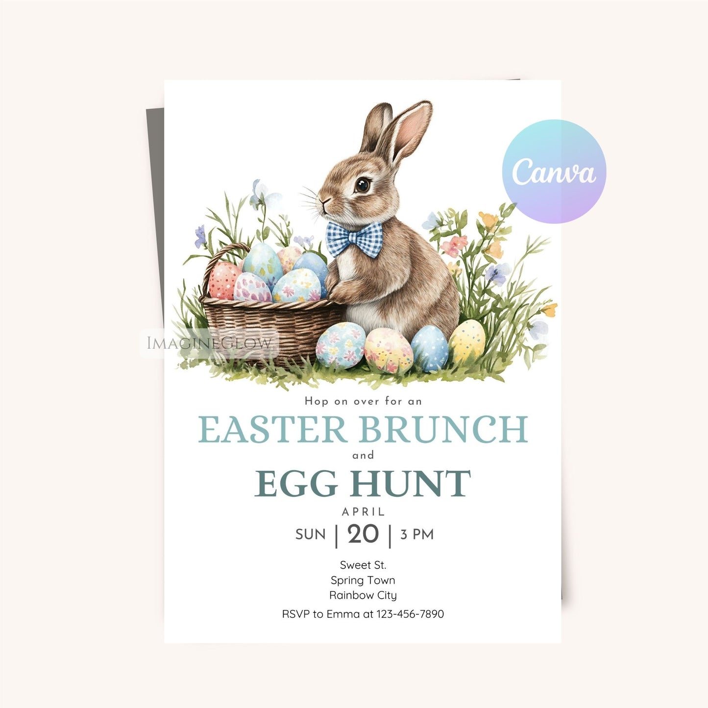 Easter Egg Hunt Invitation with Bunny and Basket
