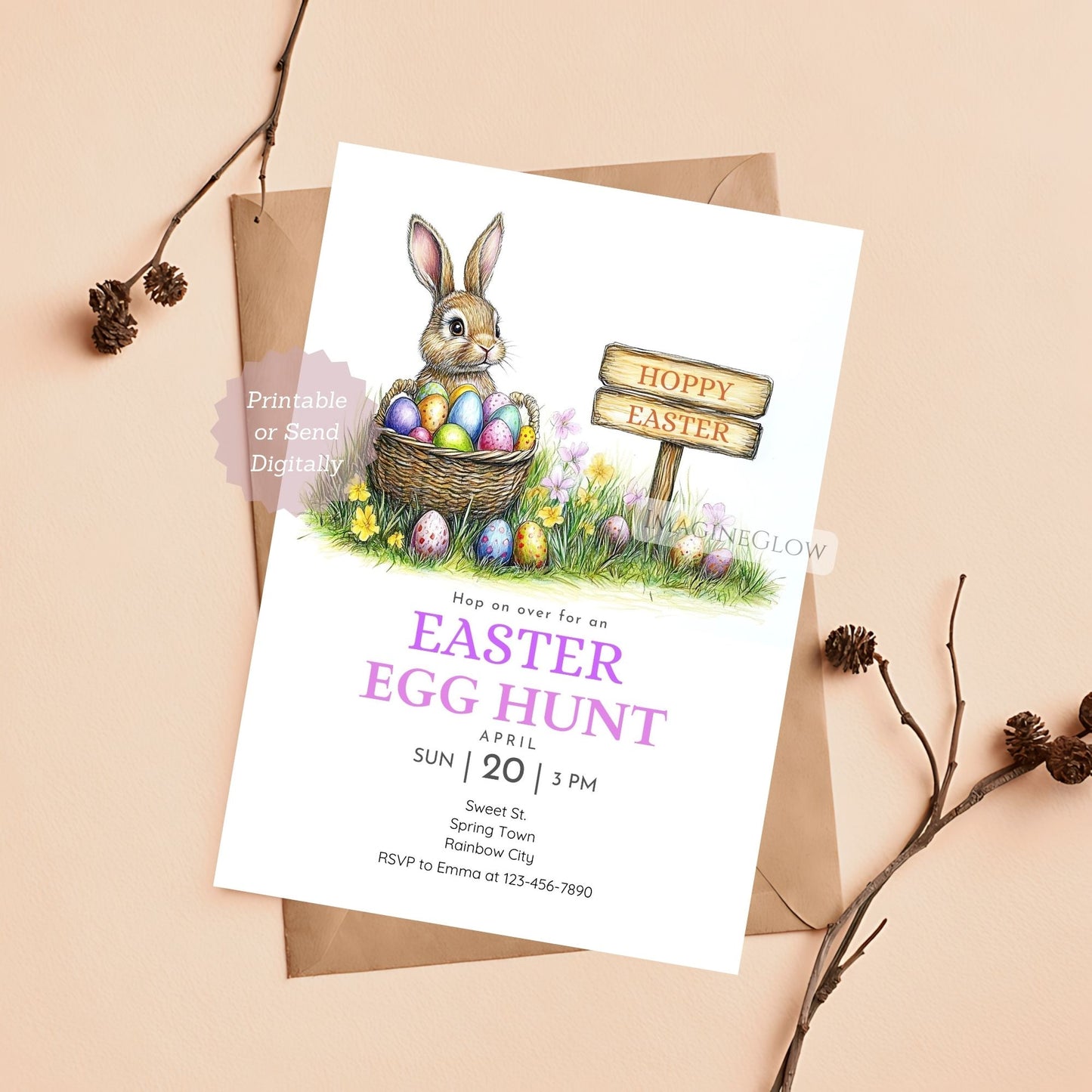 Easter Bunny Invitation for Spring Brunch & Egg Hunt
