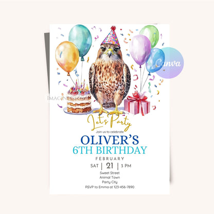 Instant download falcon party invitation
Custom wildlife celebration invite
