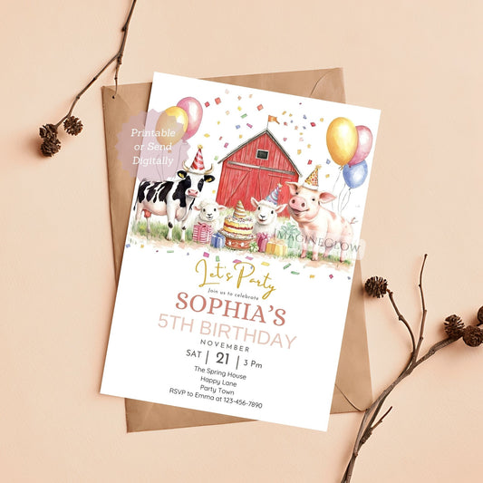 Digital farm birthday invite for toddlers
Farmyard animals party invitation printable
