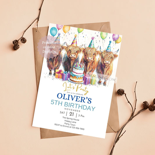 Printable Highland cattle invite
