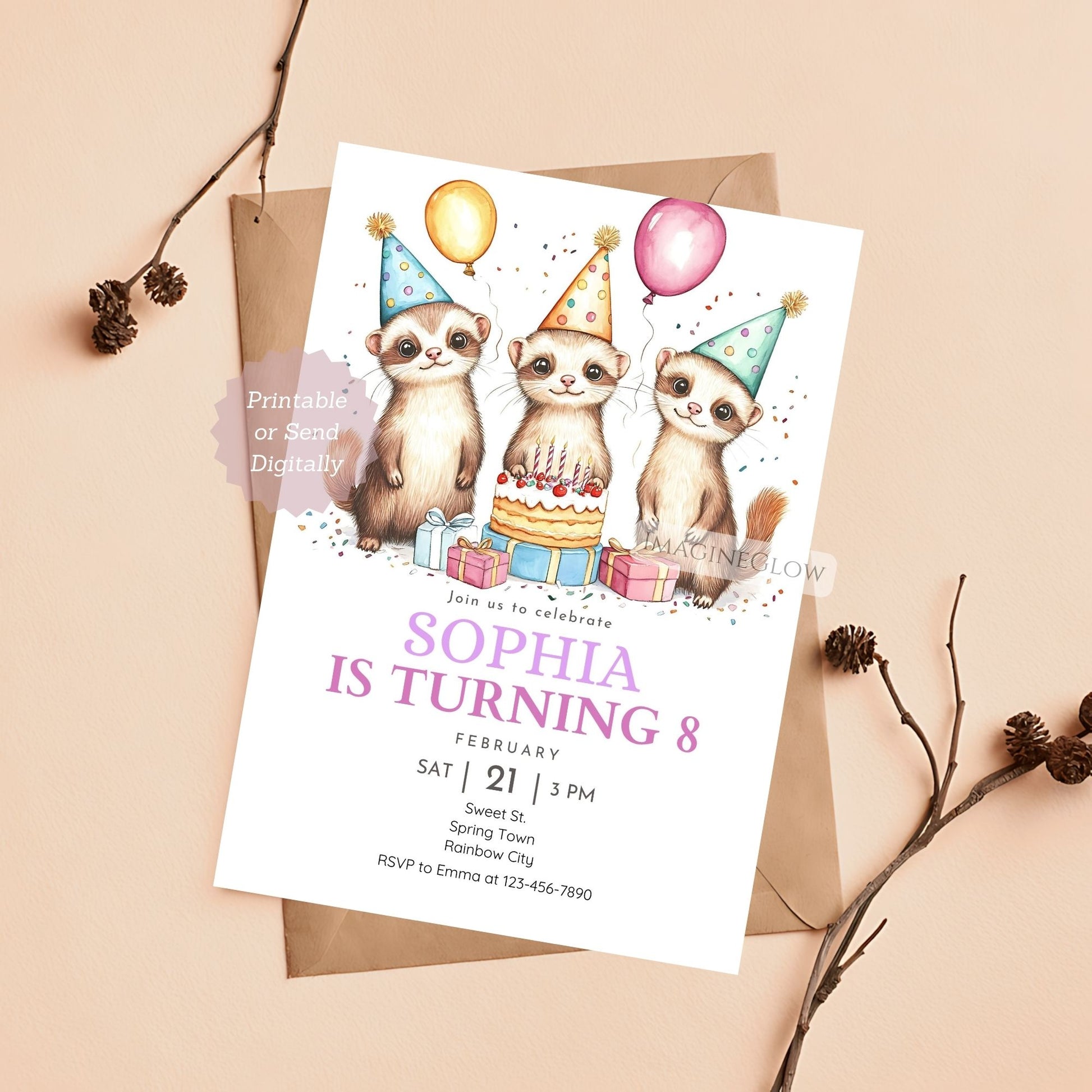 Fun Ferret Birthday Invitation - Pet Lover’s Party

