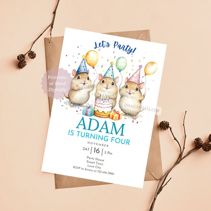 Field Vole Birthday Invitation - Woodland Theme
