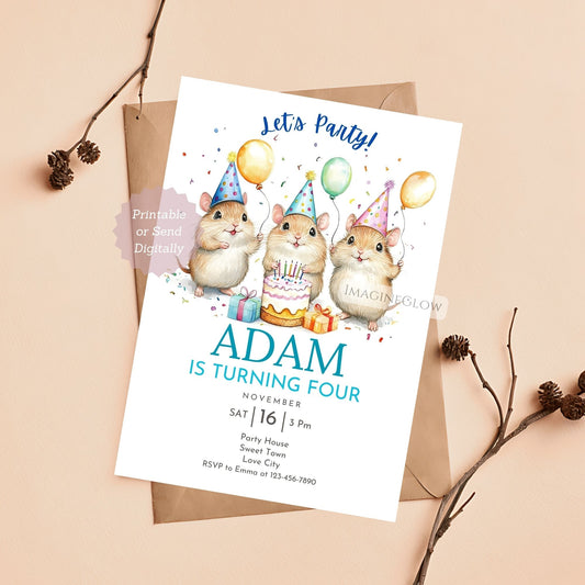 Field Vole Birthday Invitation - Woodland Theme
