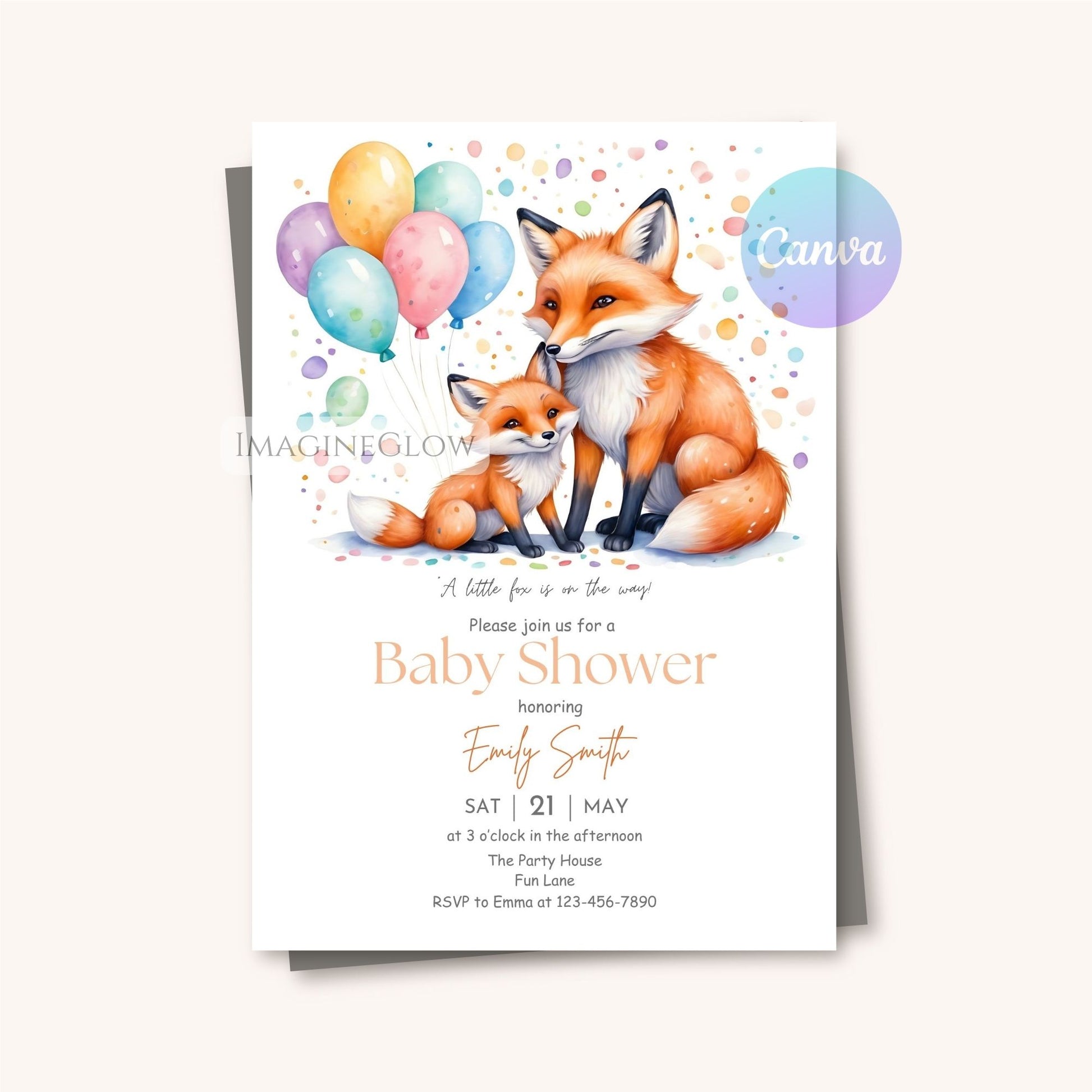 gender neutral fox shower invitation
